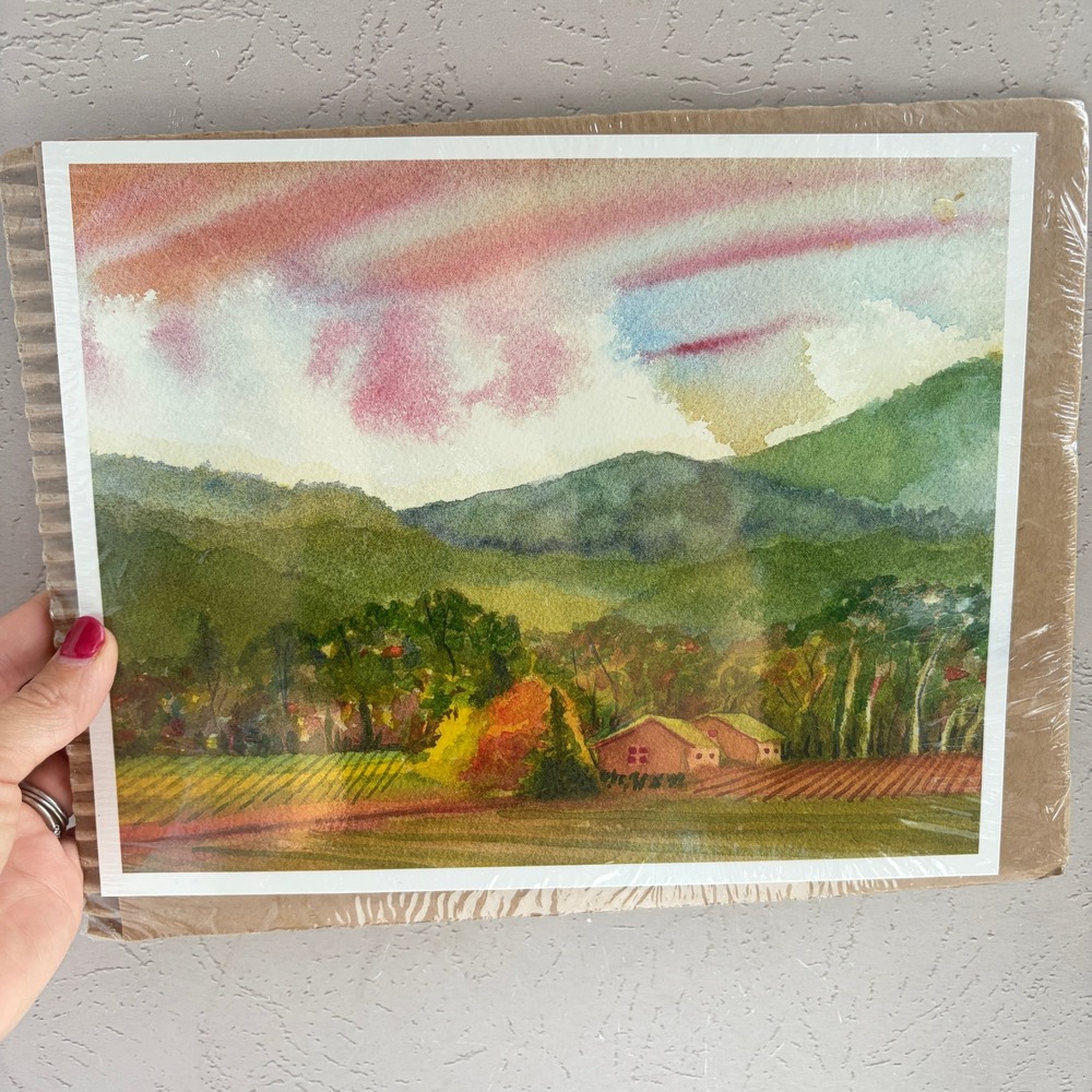 Jessel Miller Mumm Napa Valley Vineyard Watercolor Landscape Art Print 8.5x11